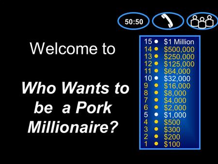 15 14 13 12 11 10 9 8 7 6 5 4 3 2 1 $1 Million $500,000 $250,000 $125,000 $64,000 $32,000 $16,000 $8,000 $4,000 $2,000 $1,000 $500 $300 $200 $100 Welcome.