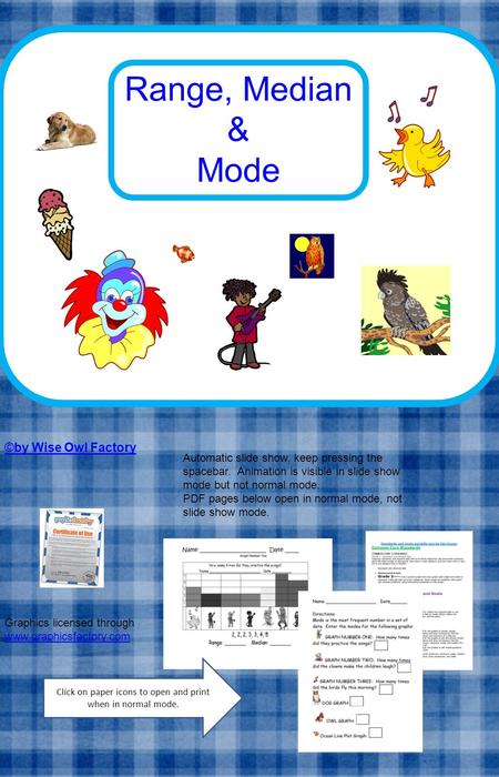 Range, Median & Mode Graphics licensed through www.graphicsfactory.com Automatic slide show, keep pressing the spacebar. Animation is visible in slide.