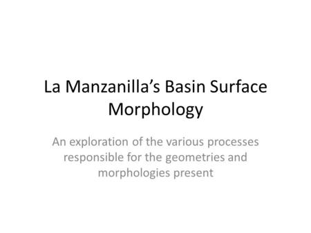 La Manzanilla’s Basin Surface Morphology An exploration of the various processes responsible for the geometries and morphologies present.