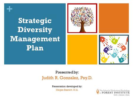 + Strategic Diversity Management Plan Presented by: Judith R. Gonzalez, Psy.D. Presentation developed by: Megan Basnett, M.A.