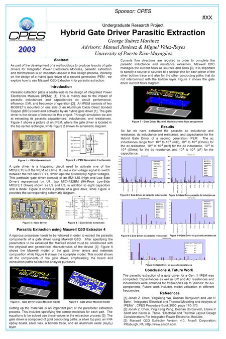 Undergraduate Research Project Hybrid Gate Driver Parasitic Extraction Sponsor: CPES George Suárez Martínez Advisors: Manuel Jiménez & Miguel Vélez-Reyes.