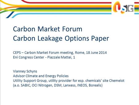 Carbon Market Forum Carbon Leakage Options Paper CEPS – Carbon Market Forum meeting, Rome, 18 June 2014 Eni Congress Center - Piazzale Mattei, 1 Vianney.