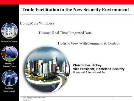 Industrial Control Security & Access Control Facilities Management UNECE International Forum on Trade Facilitation Geneva, Switzerland 14-15 May 2003 1.