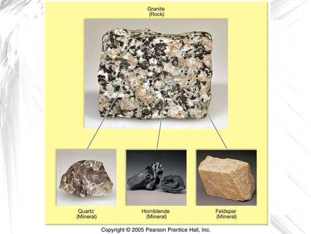 Analogy Minerals : the ingredients Tomatoes, ground beef, pasta, bread, lettuce Rocks : the spaghetti dinner.