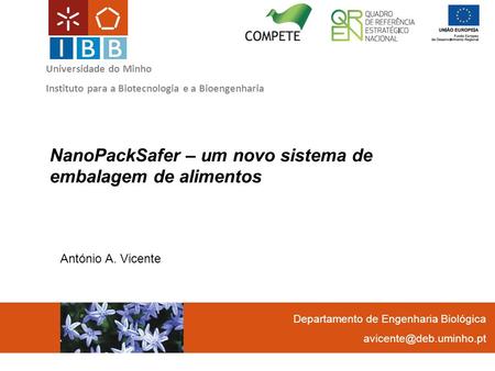 NanoPackSafer – um novo sistema de embalagem de alimentos António A. Vicente Departamento de Engenharia Biológica Universidade do.