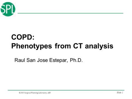 ©2005 Surgical Planning Laboratory, ARR Slide 1 COPD: Phenotypes from CT analysis Raul San Jose Estepar, Ph.D.