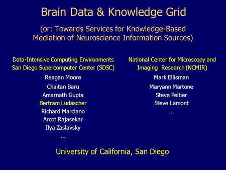 Brain Data & Knowledge Grid (or: Towards Services for Knowledge-Based Mediation of Neuroscience Information Sources) National Center for Microscopy and.