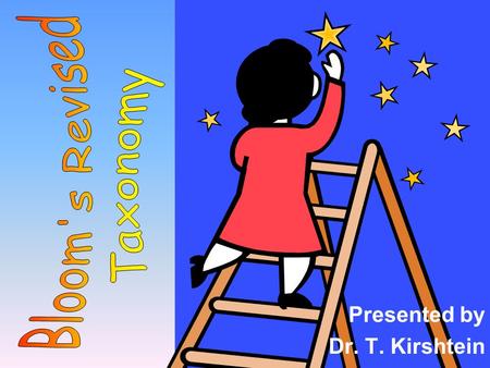 Presented by Dr. T. Kirshtein Today’s Objectives Review the Revised Bloom’s Matrix. Classify selected state standards according to the Revised Bloom’s.