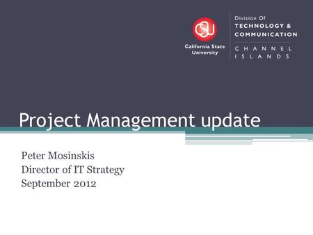 Project Management update Peter Mosinskis Director of IT Strategy September 2012.