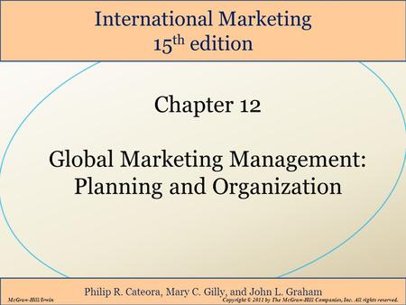 Global Marketing Management: Planning and Organization