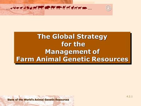 State of the World’s Animal Genetic Resources 4.2.1 The Global Strategy for the Management of Farm Animal Genetic Resources.