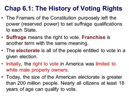 Chap 6.1: The History of Voting Rights