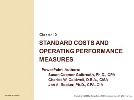 Standard Costs and Operating Performance Measures