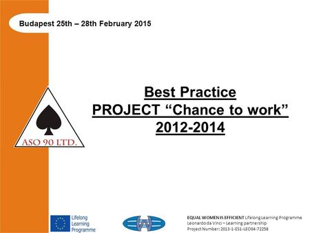 EQUAL WOMEN IS EFFICIENT Lifelong Learning Programme Leonardo da Vinci – Learning partnership Project Number: 2013-1-ES1-LEO04-72258 Best Practice PROJECT.