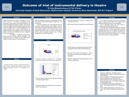 TEMPLATE DESIGN © 2008 www.PosterPresentations.com Outcome of trial of instrumental delivery in theatre Dr Uma Mahesha Arava, Dr Toli S Onon University.