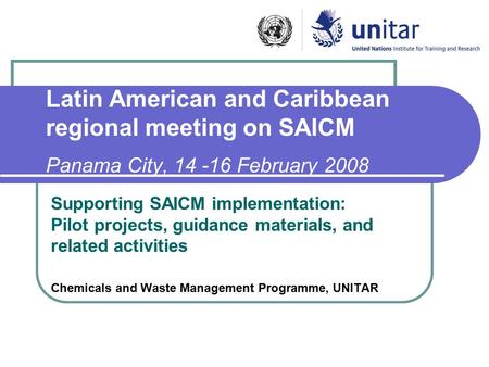 Latin American and Caribbean regional meeting on SAICM Panama City, 14 -16 February 2008 Supporting SAICM implementation: Pilot projects, guidance materials,