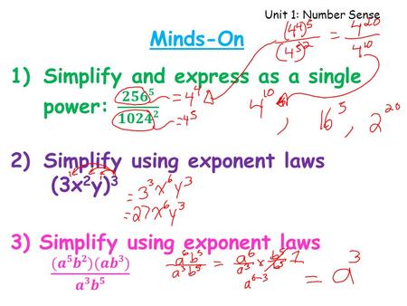 Unit 1: Number Sense Minds-On. Unit 1: Number Sense Number Sense Review Learning Goal: I have Number Sense! I can add and subtract negative numbers I.