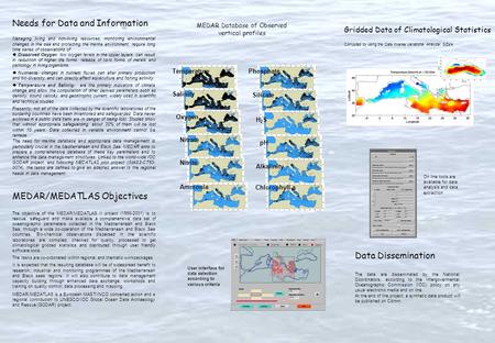 Needs for Data and Information Managing living and non-living resources, monitoring environmental changes in the sea and protecting the marine environment,