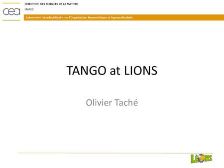 Laboratoire Interdisciplinaire sur l’Organisation Nanométrique et Supramoléculaire DIRECTION DES SCIENCES DE LA MATIERE IRAMIS TANGO at LIONS Olivier Taché.