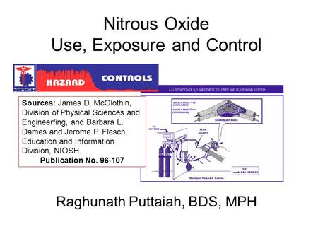 Nitrous Oxide Use, Exposure and Control Raghunath Puttaiah, BDS, MPH Sources: James D. McGlothin, Division of Physical Sciences and Engineerfing, and Barbara.