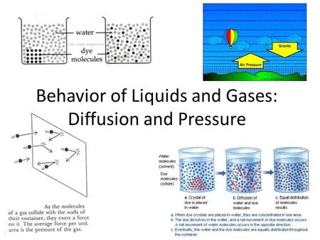 Behavior of Liquids and Gases: Diffusion and Pressure.