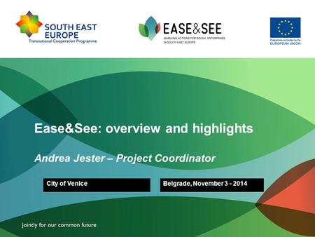 Ease&See: overview and highlights Andrea Jester – Project Coordinator City of VeniceBelgrade, November 3 - 2014.