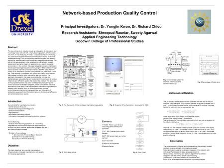 Network-based Production Quality Control Principal Investigators: Dr. Yongjin Kwon, Dr. Richard Chiou Research Assistants: Shreepud Rauniar, Sweety Agarwal.