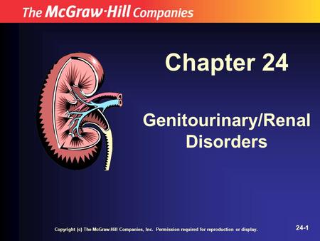 Copyright (c) The McGraw-Hill Companies, Inc. Permission required for reproduction or display. 24-1 Chapter 24 Genitourinary/Renal Disorders.