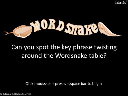 Can you spot the key phrase twisting around the Wordsnake table? Click moussse or presss ssspace bar to begin.