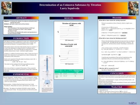 Printed by www.postersession.com Determination of an Unknown Substance by Titration Larry Sepulveda  Objective: To determine the identity of an unknown.