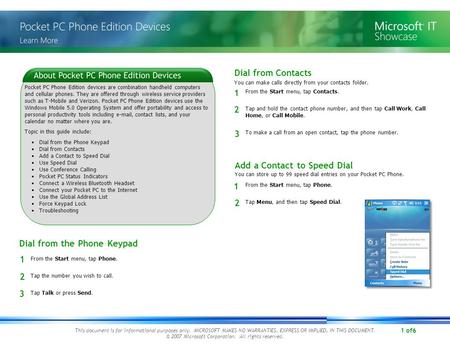 1 of6 This document is for informational purposes only. MICROSOFT MAKES NO WARRANTIES, EXPRESS OR IMPLIED, IN THIS DOCUMENT. © 2007 Microsoft Corporation.