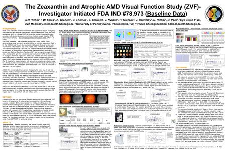 The Zeaxanthin and Atrophic AMD Visual Function Study (ZVF)- Investigator Initiated FDA IND #78,973 (Baseline Data) S.P. Richer 1,3, W. Stiles 1, K. Graham.