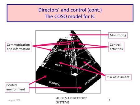 August 2008 AUD L5 A DIRECTORS' SYSTEMS 1 Communication and information Risk assessment Control environment Control activities Monitoring Directors’ and.