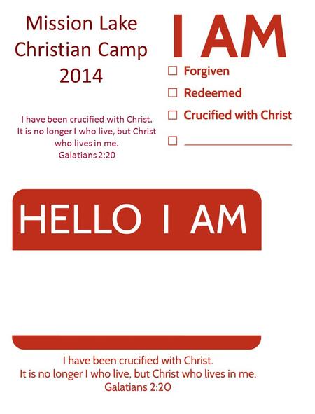 Mission Lake Christian Camp 2014 Sr. High (grades 9-12) Dean: Kyle Dolinski Co-Dean: George Baugh Dates: June 8-13 Cost: $150 (Early-bird: $130) Jr High.