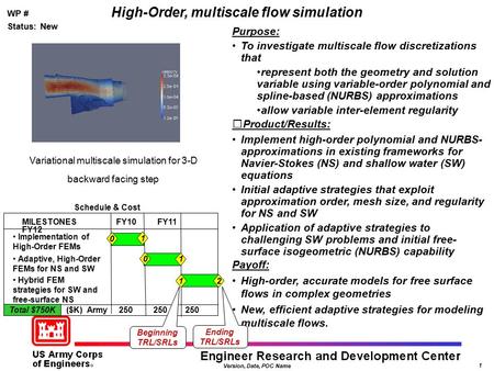 Version, Date, POC Name 1 Purpose: To investigate multiscale flow discretizations that represent both the geometry and solution variable using variable-order.