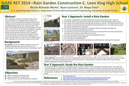 WARE RET 2014 –Rain Garden Construction-C. Leon King High School Nicole Richards-Works 1, Ryan Locicero 2, Dr. Maya Trotz 2 1. C. Leon King High School;