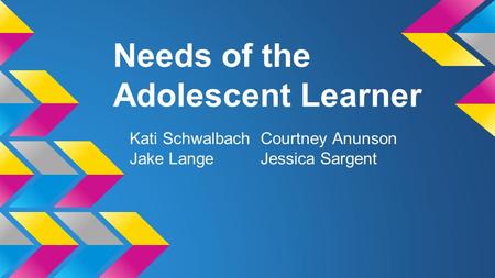 Needs of the Adolescent Learner Kati Schwalbach Courtney Anunson Jake Lange Jessica Sargent.