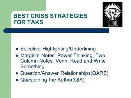 BEST CRISS STRATEGIES FOR TAKS