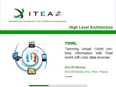 TWIRL Twinning virtual World (on- line) Information with Real world (off-Line) data sources Kick-Off Meeting Cassidian 08 & 09 October 2012, Paris - France.