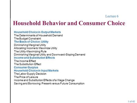 Household Behavior and Consumer Choice