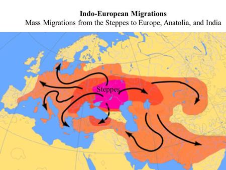 Indo-European Migrations Mass Migrations from the Steppes to Europe, Anatolia, and India Steppes.