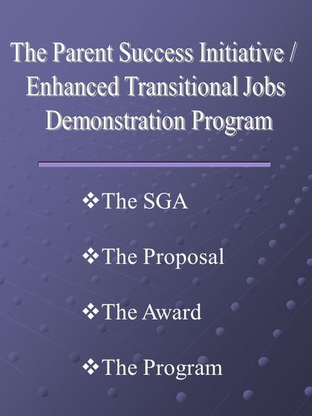  The SGA  The Proposal  The Award  The Program.