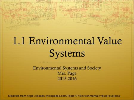 1.1 Environmental Value Systems