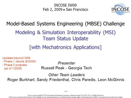 INCOSE IW09 Feb 2, 2009  San Francisco