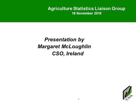 1 Agriculture Statistics Liaison Group 18 November 2010 18 November 2010 Presentation by Margaret McLoughlin CSO, Ireland.