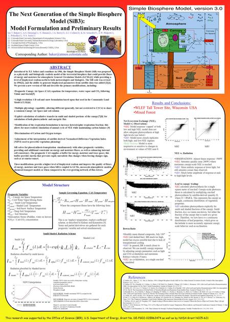 The Next Generation of the Simple Biosphere Model (SiB3): Model Formulation and Preliminary Results Ian T. Baker(1), A.S. Denning(1), N. Hanan(2), J.A.