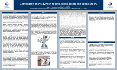 TEMPLATE DESIGN © 2008 www.PosterPresentations.com Comparison of knot tying in robotic, laparoscopic and open surgery Jan H, Nobbenhuis MAE, Ind TEJ Department.