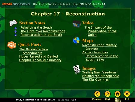 Chapter 17 - Reconstruction