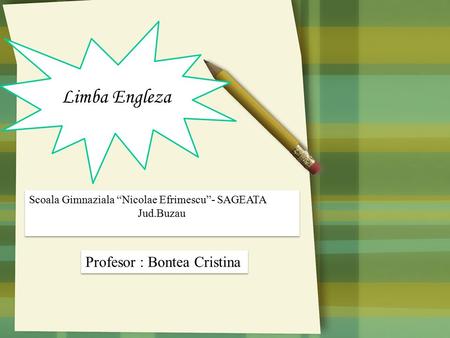 Limba Engleza Profesor : Bontea Cristina