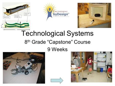 8 th Grade “Capstone” Course 9 Weeks Technological Systems.